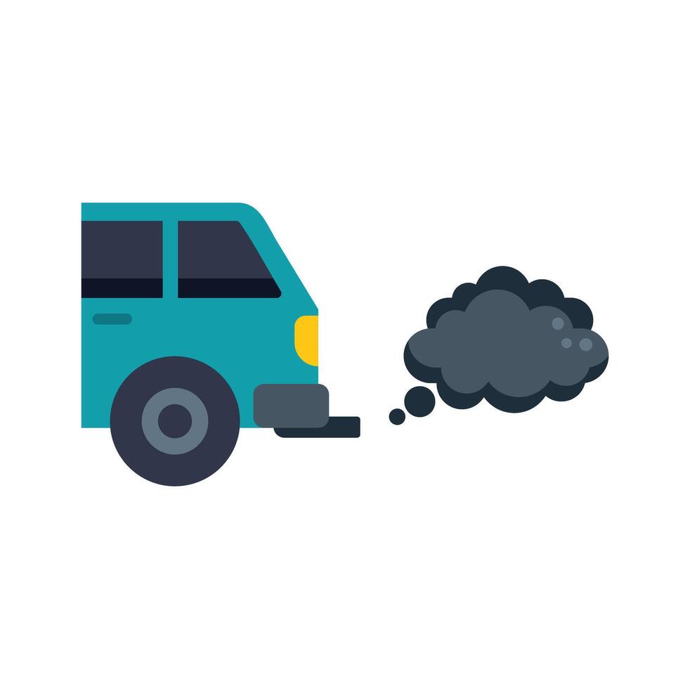 Blue car emitting black smoke pollution from exhaust pipe vector