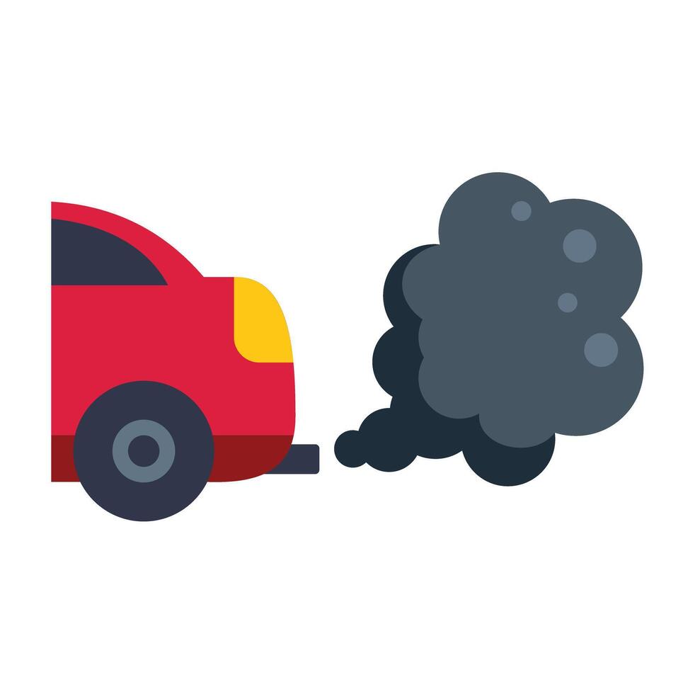 Red car emitting exhaust fumes pollution concept vector