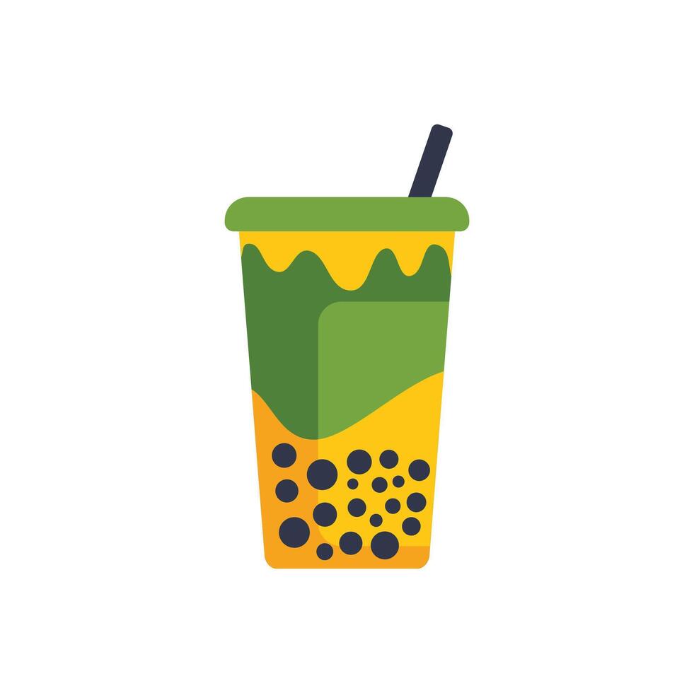 Plastic cup containing boba tea with matcha and mango flavors vector