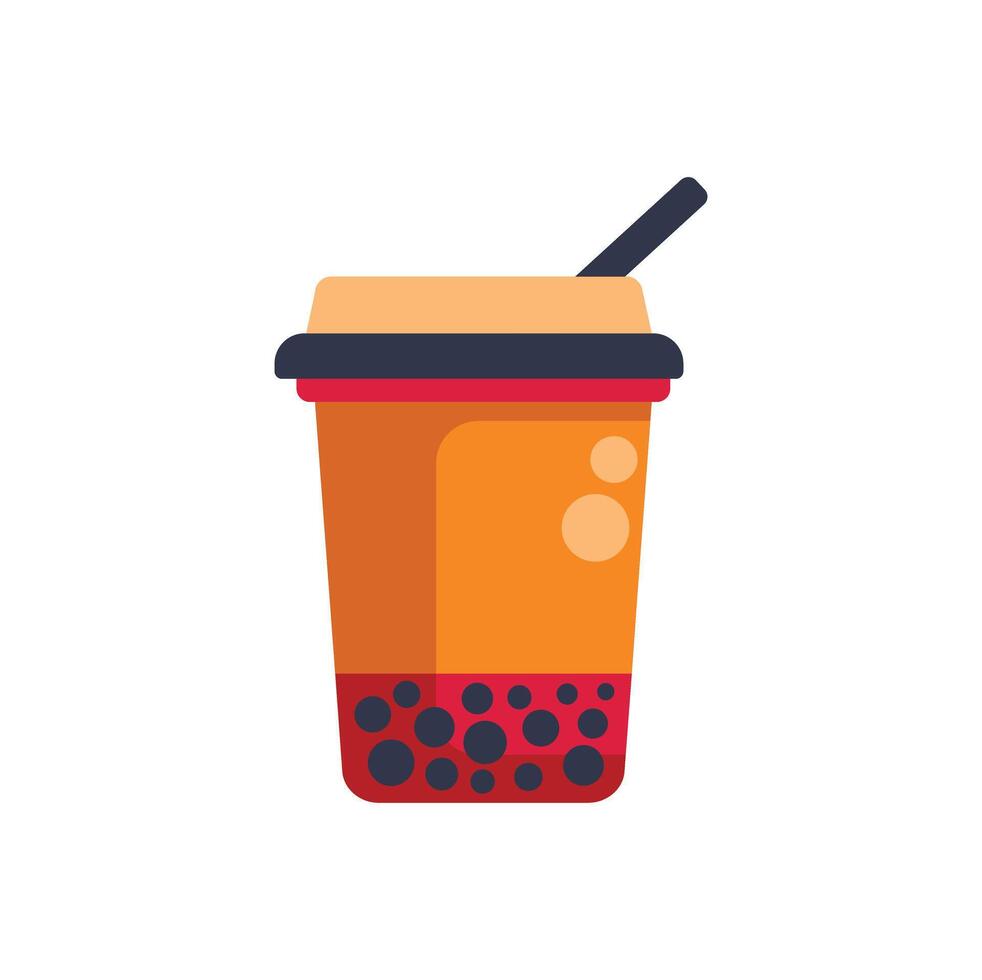 Bubble tea in takeaway cup with straw showing boba pearls vector