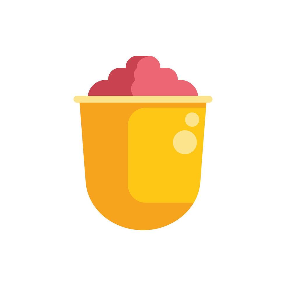 Yellow plastic cup containing pink bubble tea with tapioca pearls vector