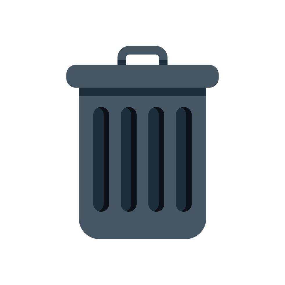 Dark grey metal trash can with handle closed lid vector