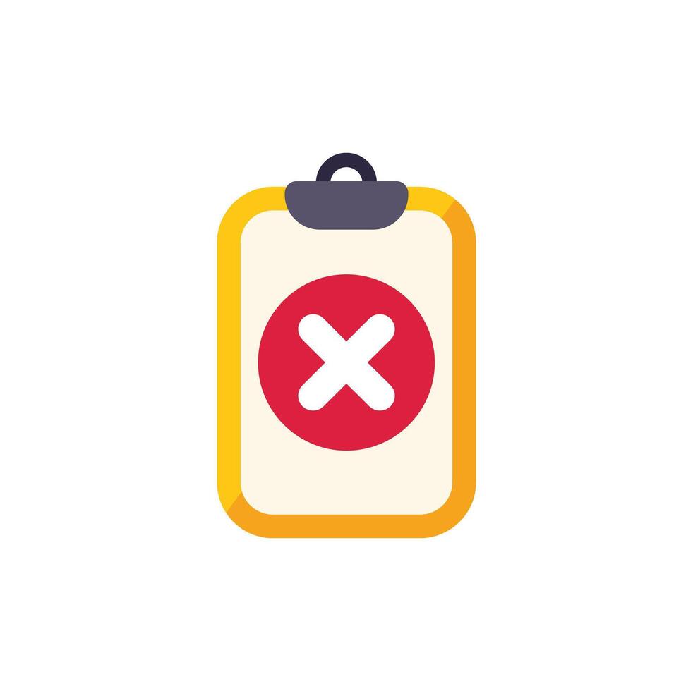 Clipboard with cross mark showing negative result vector