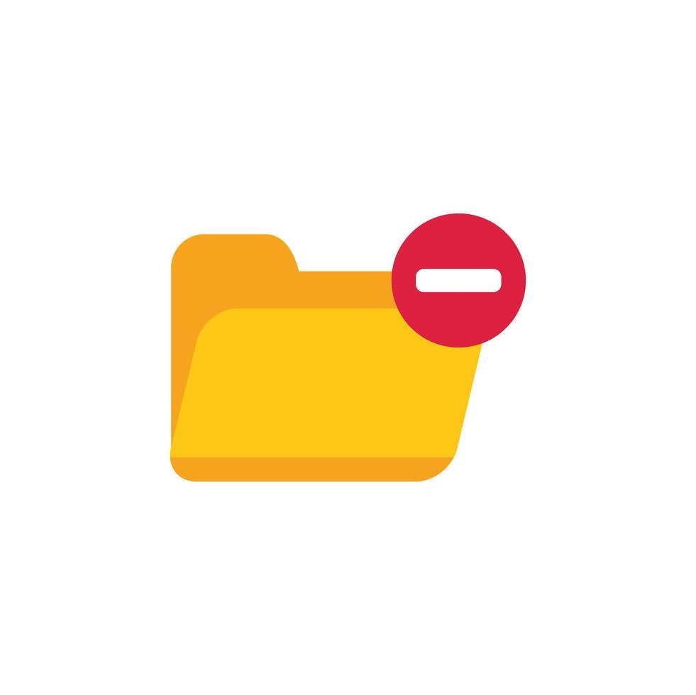 Yellow computer folder being deleted with minus sign vector