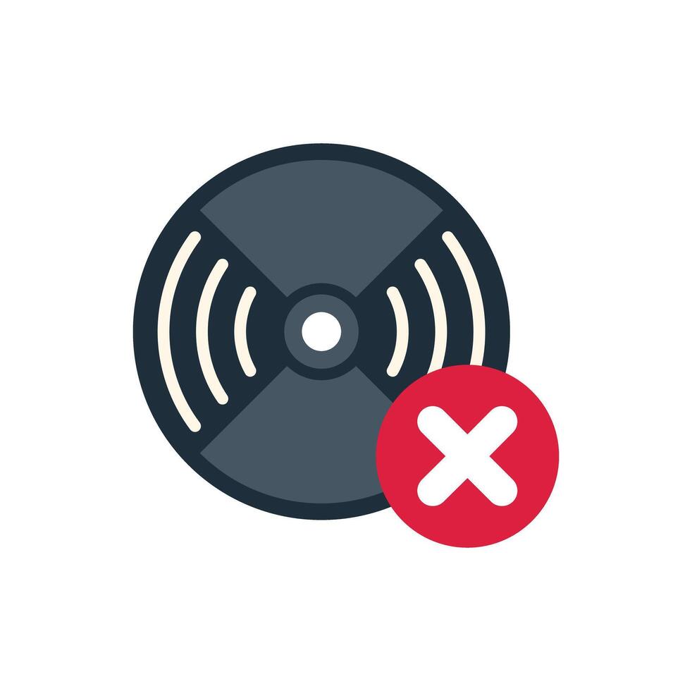 Vinyl record with red cross mark showing music error concept vector