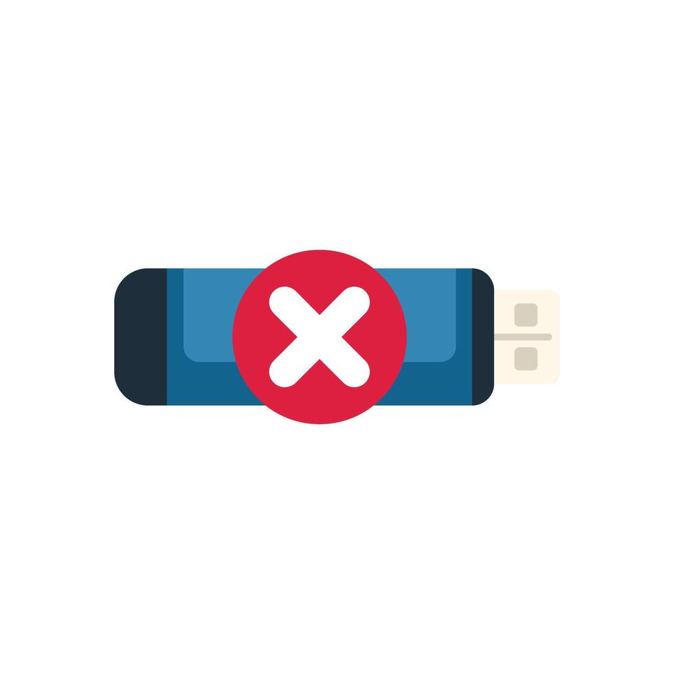 Usb flash drive is showing error with cross sign icon vector