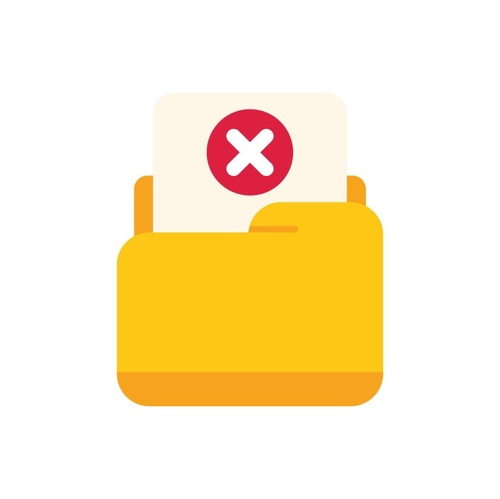 Yellow folder containing document with red cross mark for deletion vector
