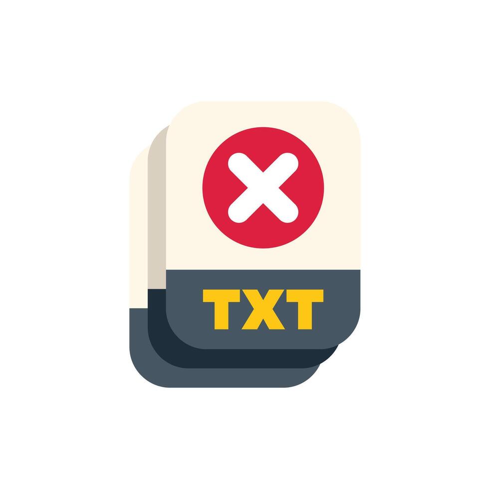 Txt file format icon showing rejected text files vector