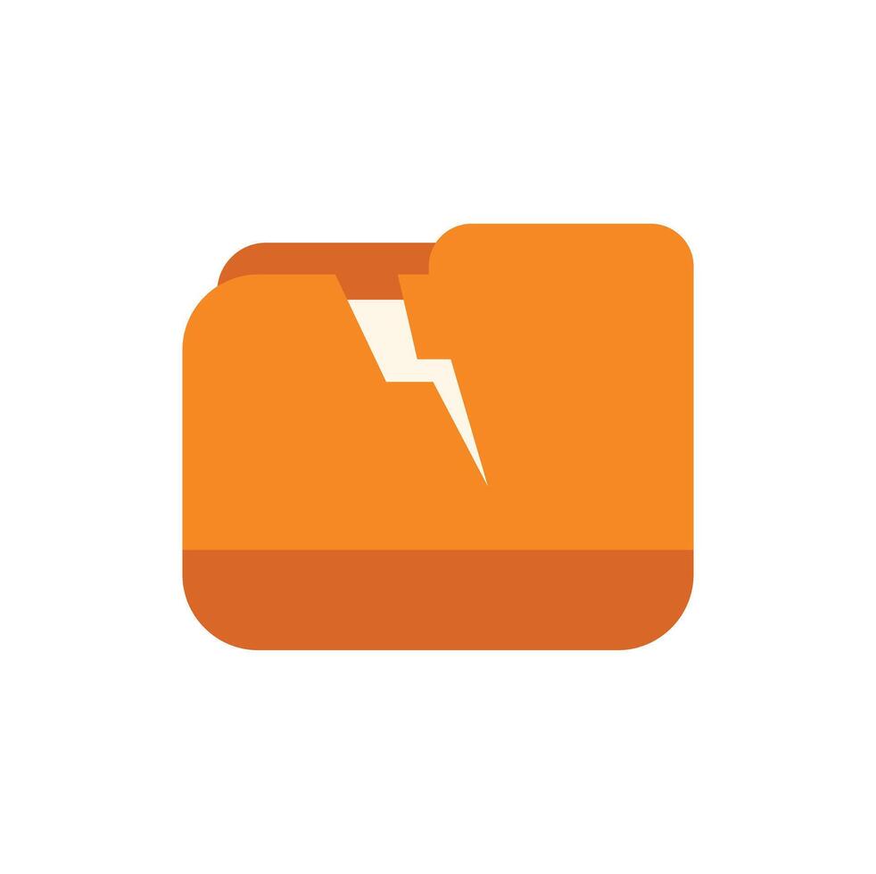 Orange folder icon showing data corruption with lightning bolt vector