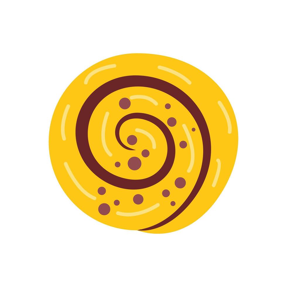 Round cinnamon bun with chocolate icing drizzled on top vector