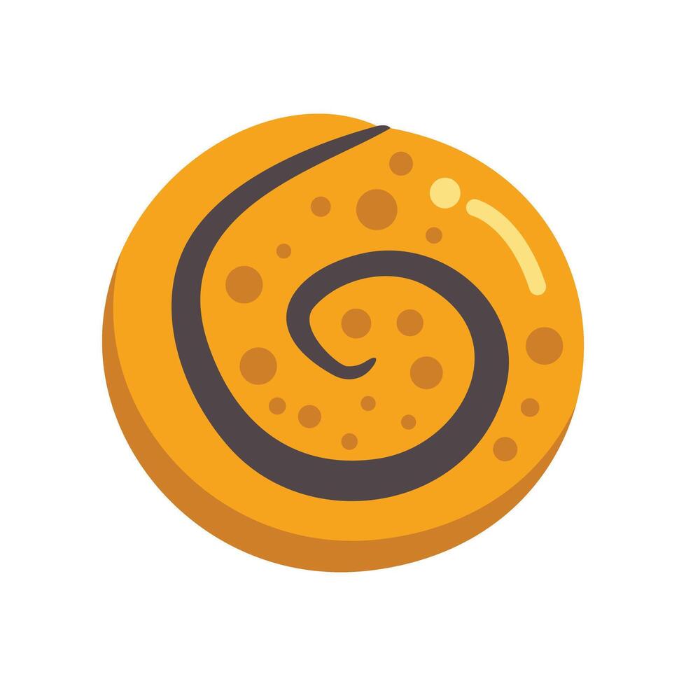 Round cinnamon bun with chocolate drizzle on white background vector