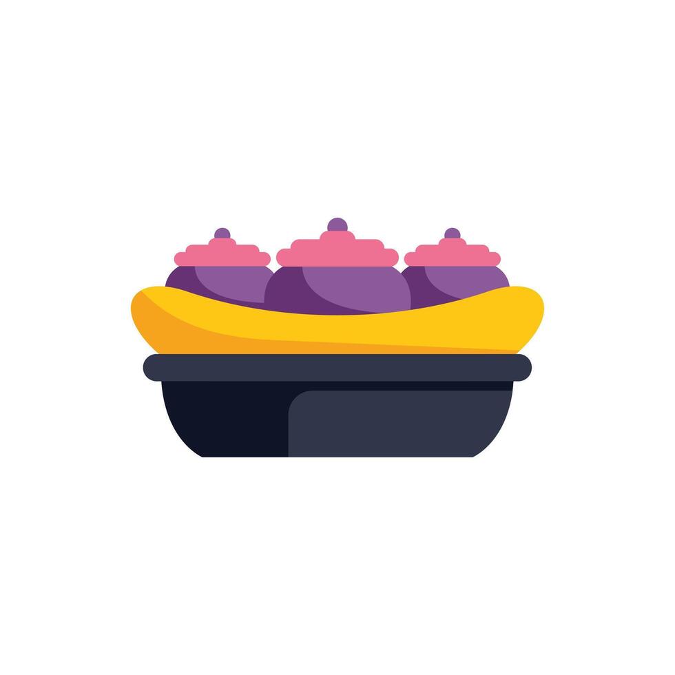 Clay pots filled with pongal dish for pongal festival celebration vector