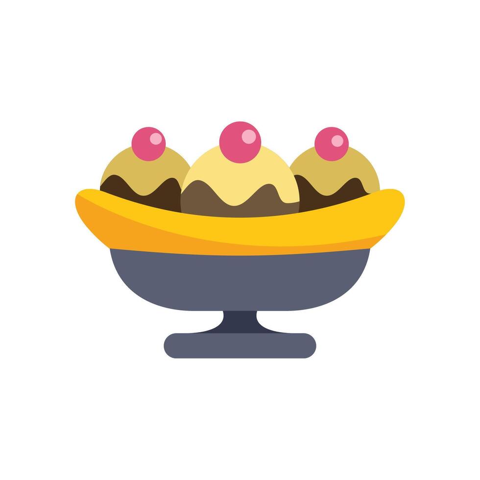 Banana split dessert served on elegant plate icon vector