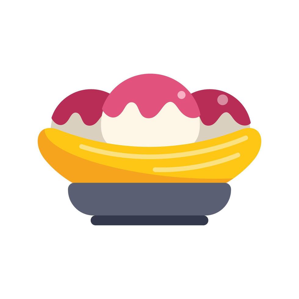 Banana split dessert sitting on plate icon illustration vector
