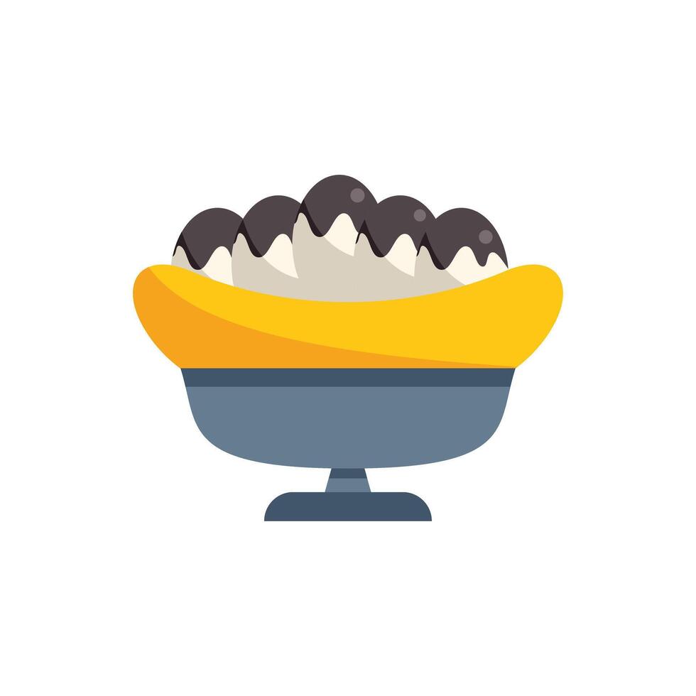 Banana split dessert served on elegant stand icon illustration vector