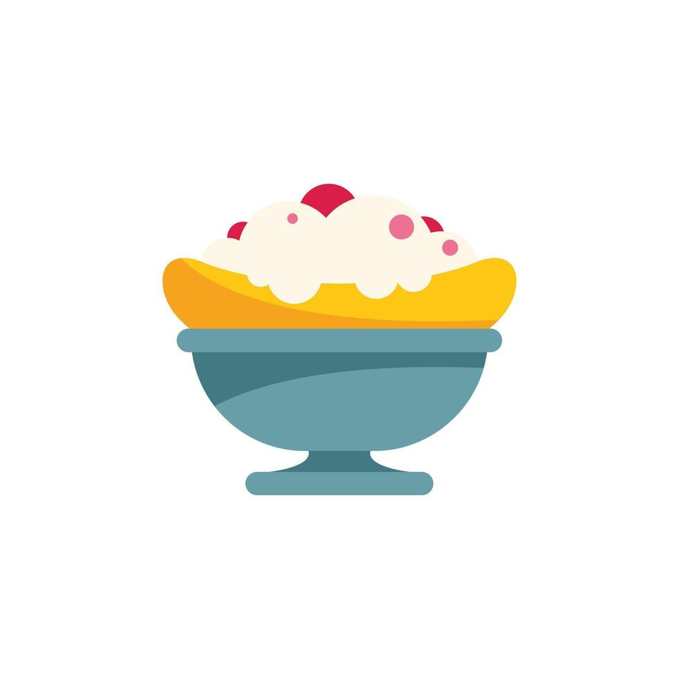 Banana split with whipped cream and cherries being served in a glass bowl vector