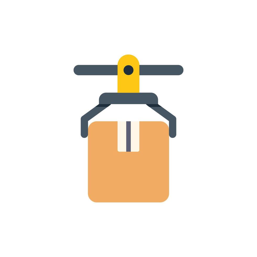 Industrial robot arm lifting cardboard box logistics icon vector