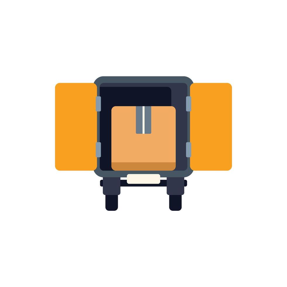 Delivery truck with open doors from back view containing cardboard box vector