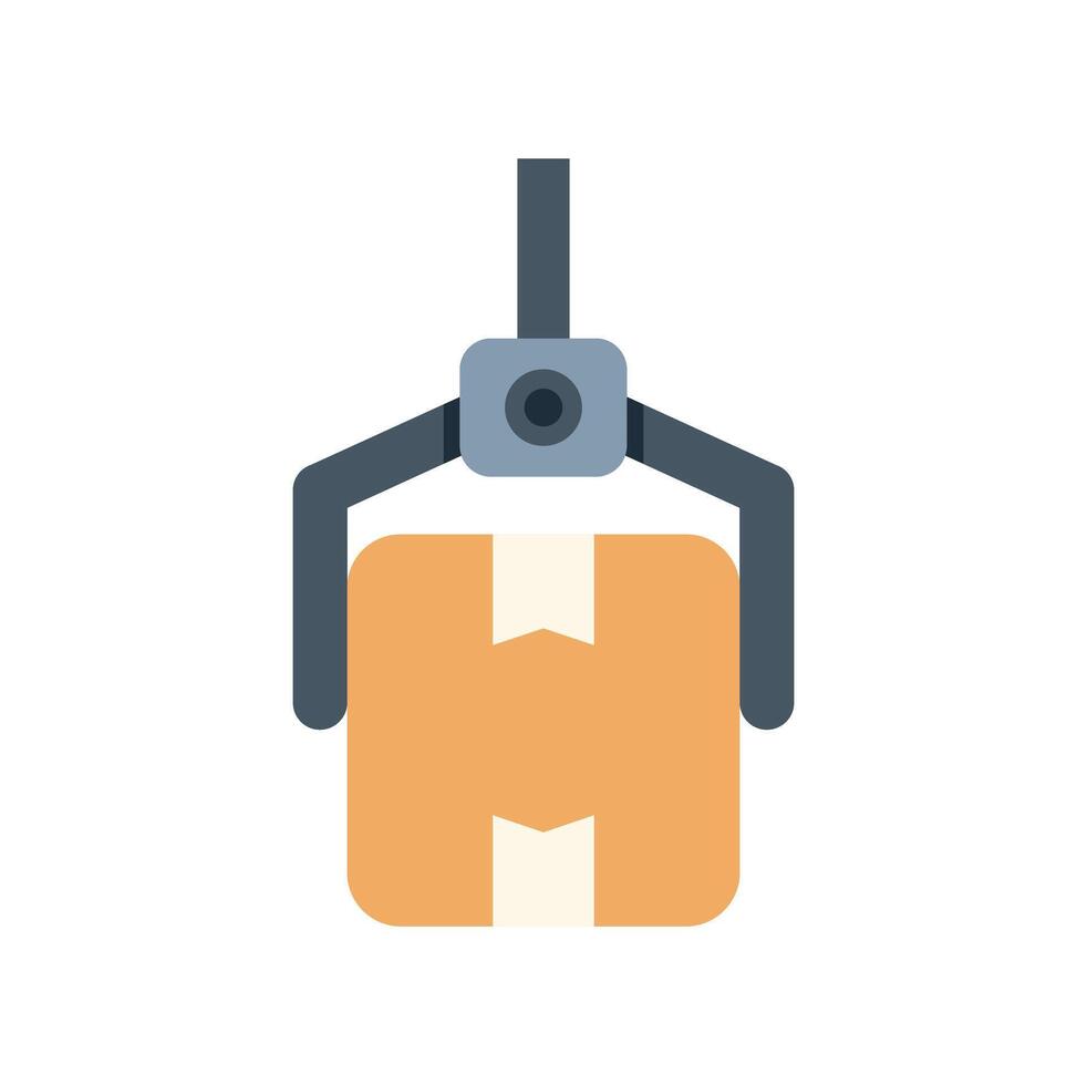 Robotic arm lifting cardboard box in warehouse vector
