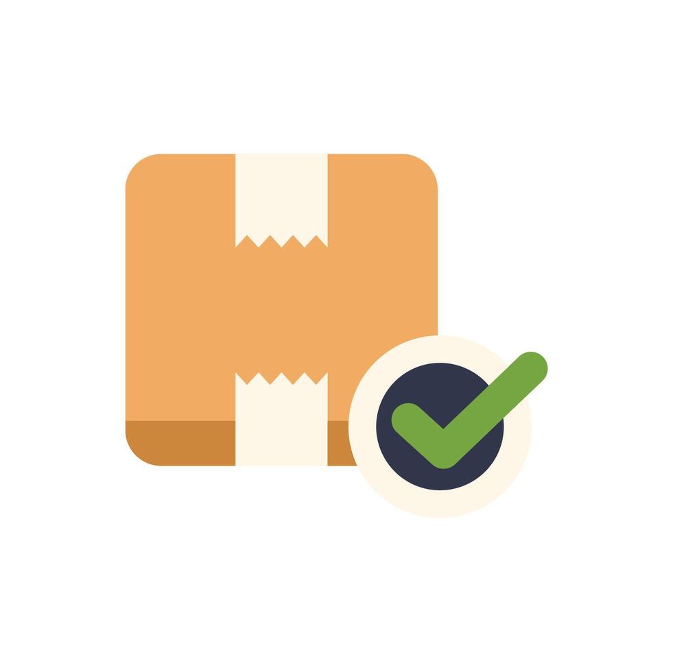 Cardboard box sealed with tape displaying a check mark icon vector