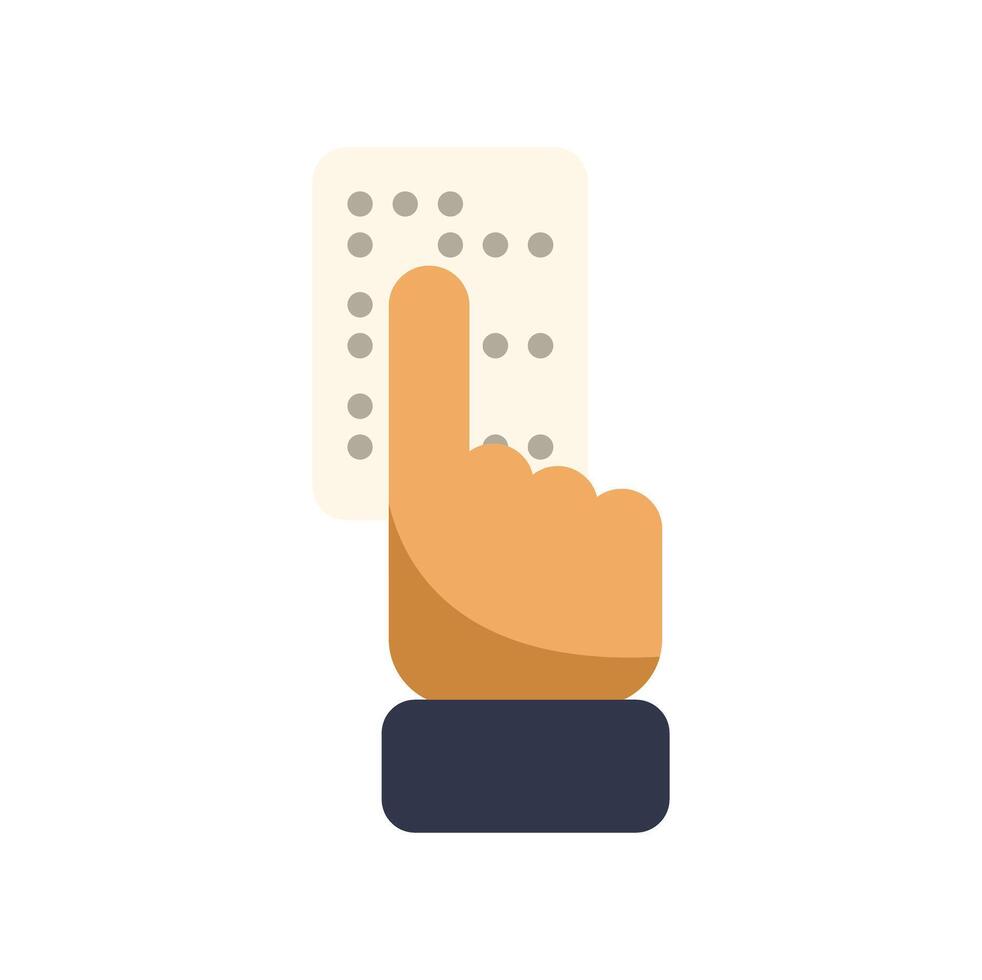 Hand reading braille alphabet with fingertips on paper card vector