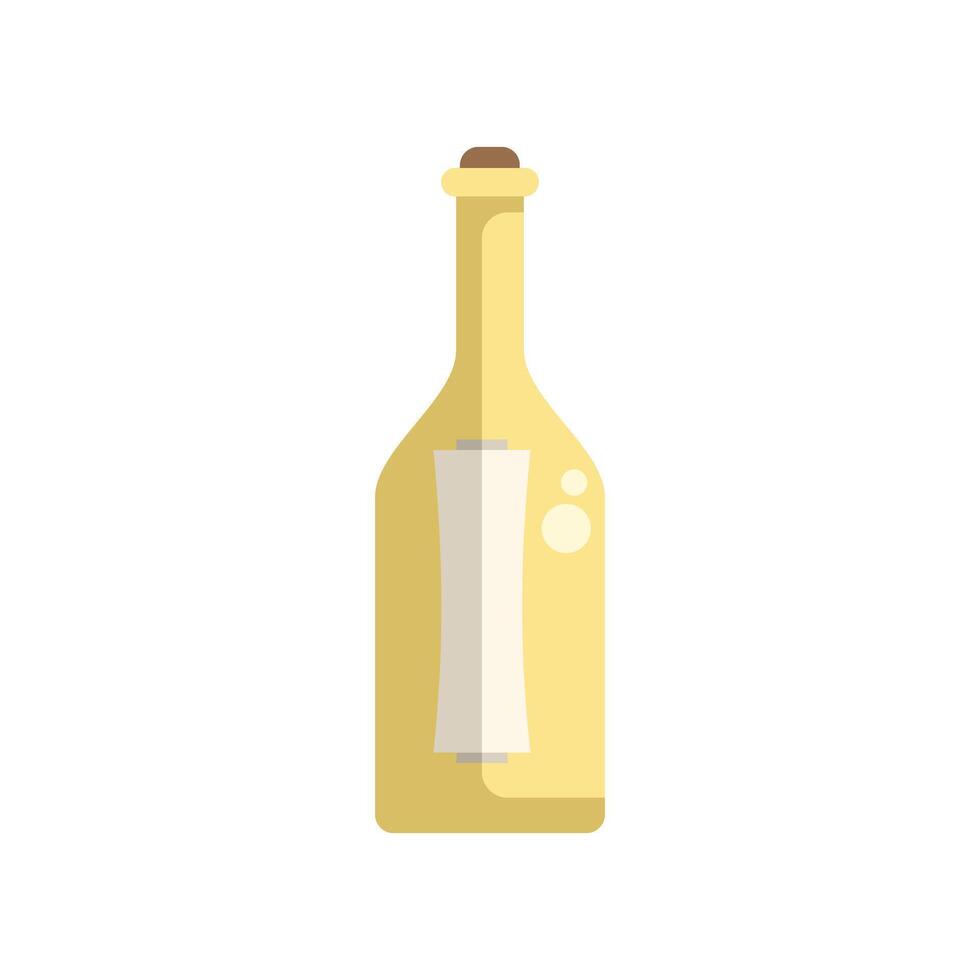 Yellow glass bottle containing a rolled up message paper sealed with a cork vector