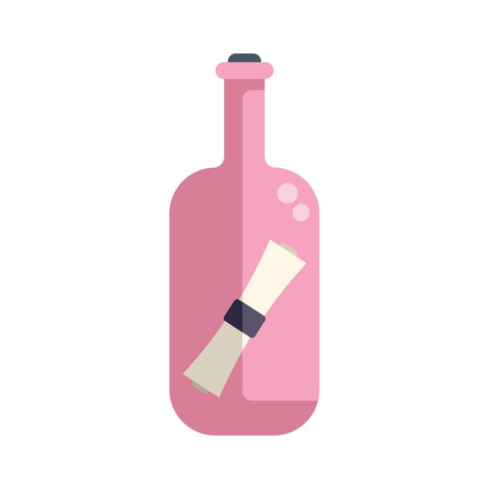 Pink glass bottle containing a rolled up paper message vector