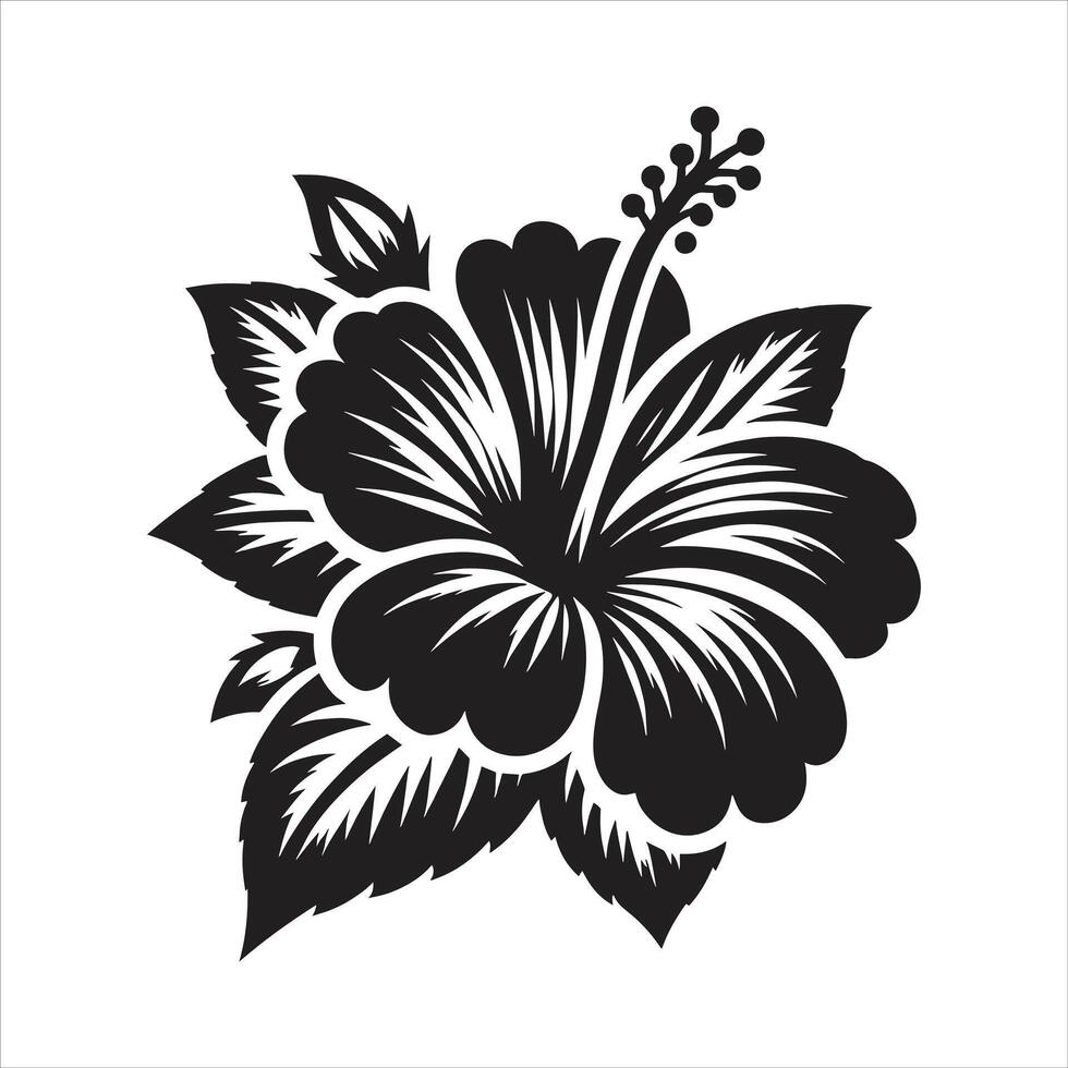 Hibiscus Flower Decorative Black and White Silhouette Icon Illustration for Beautiful Design vector