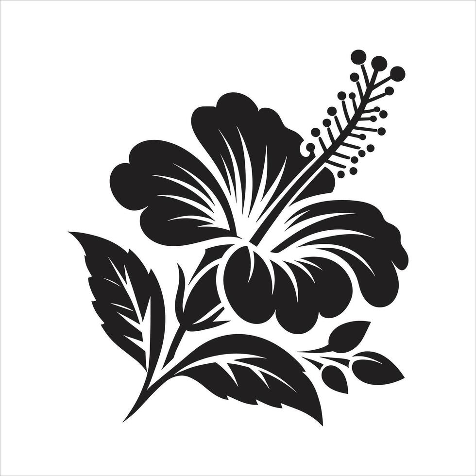 Decorative Hibiscus Flower Silhouette Black and White Icon Beautiful Illustration Design vector