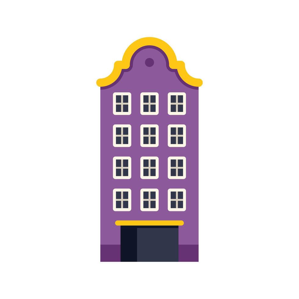 Purple narrow dutch building facade with gable roof illustraton vector