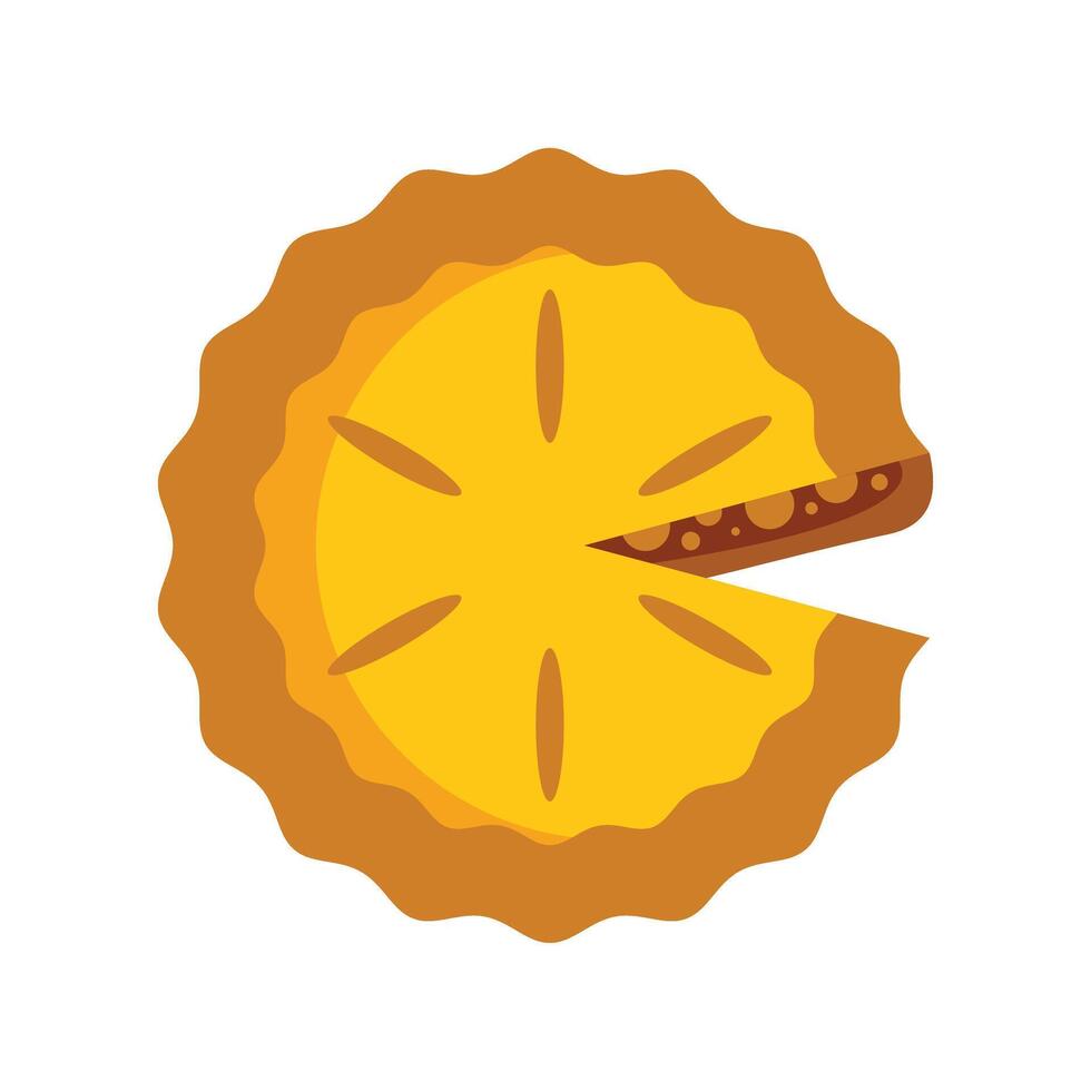 Round freshly baked pie missing one slice minimalist illustration vector