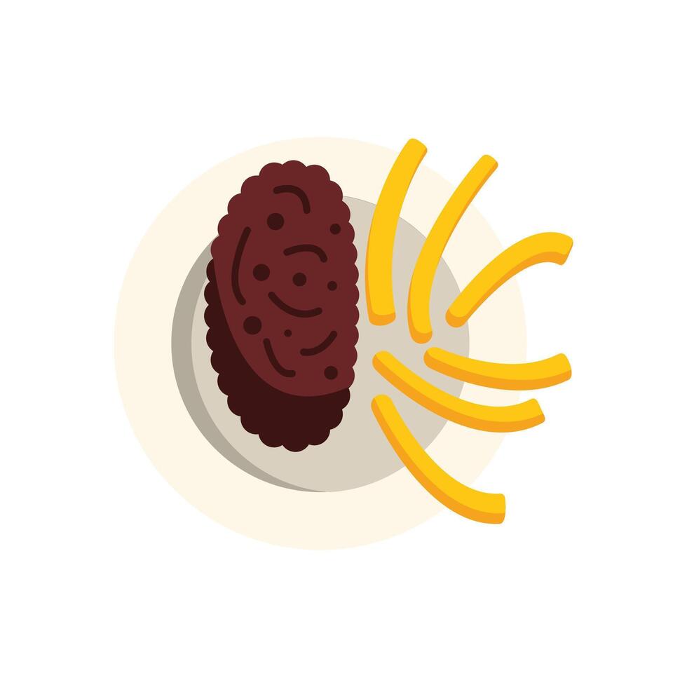 Round plate with burger and french fries seen from above vector