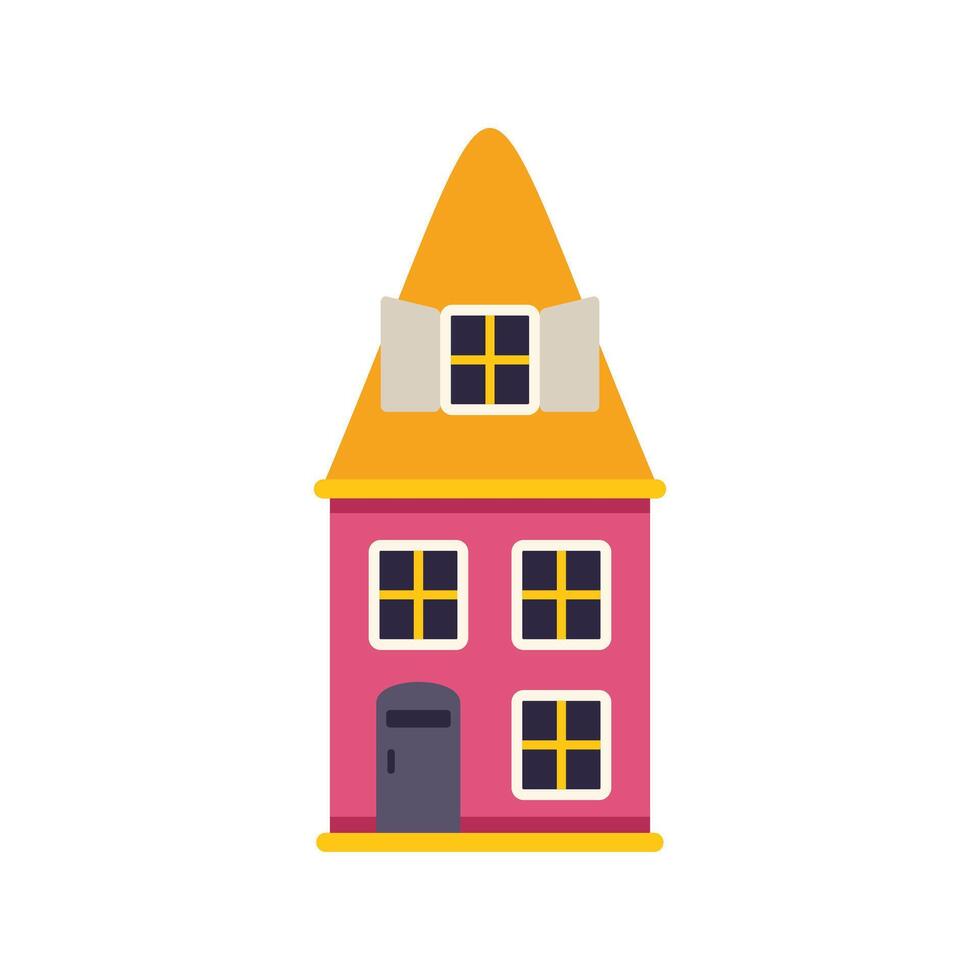 Cute pink house with yellow roof and windows showing cozy living and homeownership vector