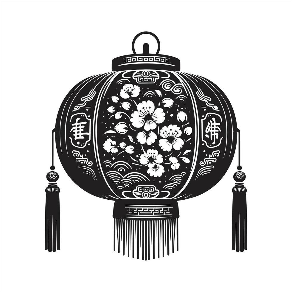 Beautiful Chinese Lantern Black and White Japan Lantern Style for Lunar New Year Paper Lamp Silhouette Design vector