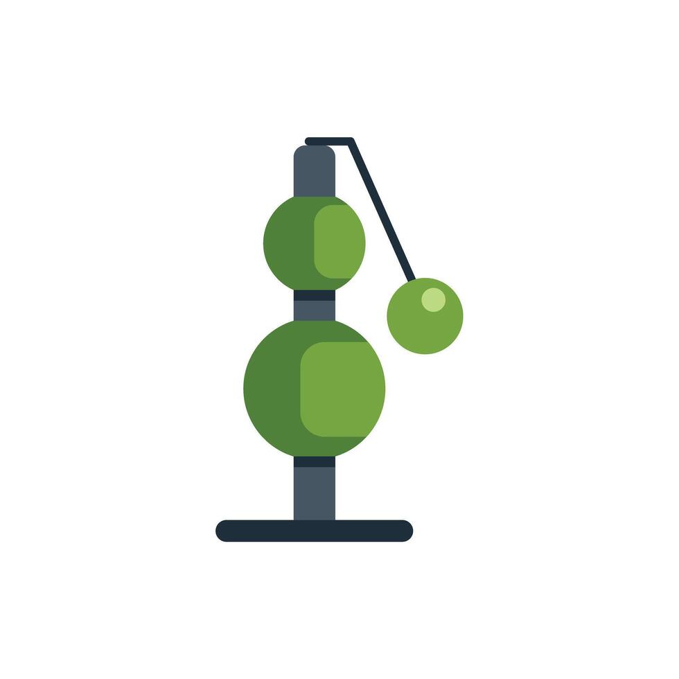 Green cat scratching post with hanging ball toy icon vector