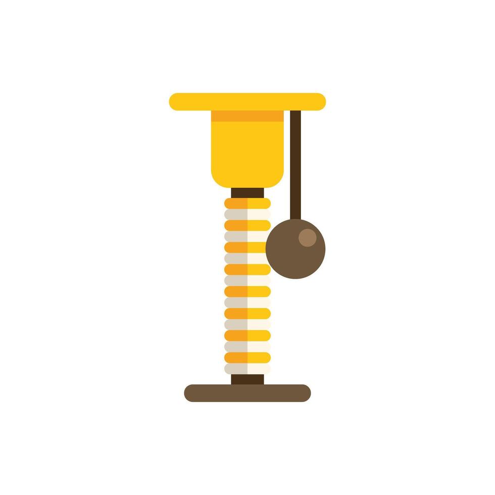 Yellow cat scratching post with hanging ball toy icon flat style vector