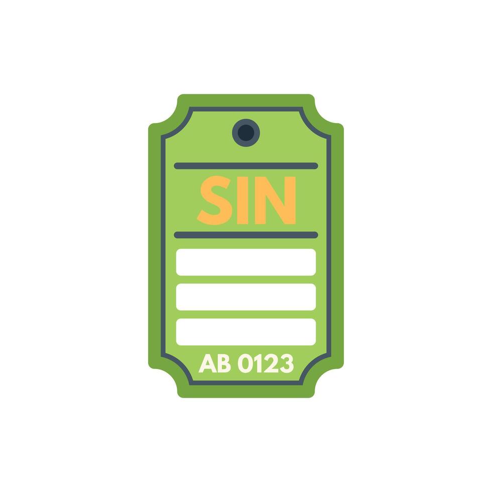 Green luggage tag showing sin number for travel security vector