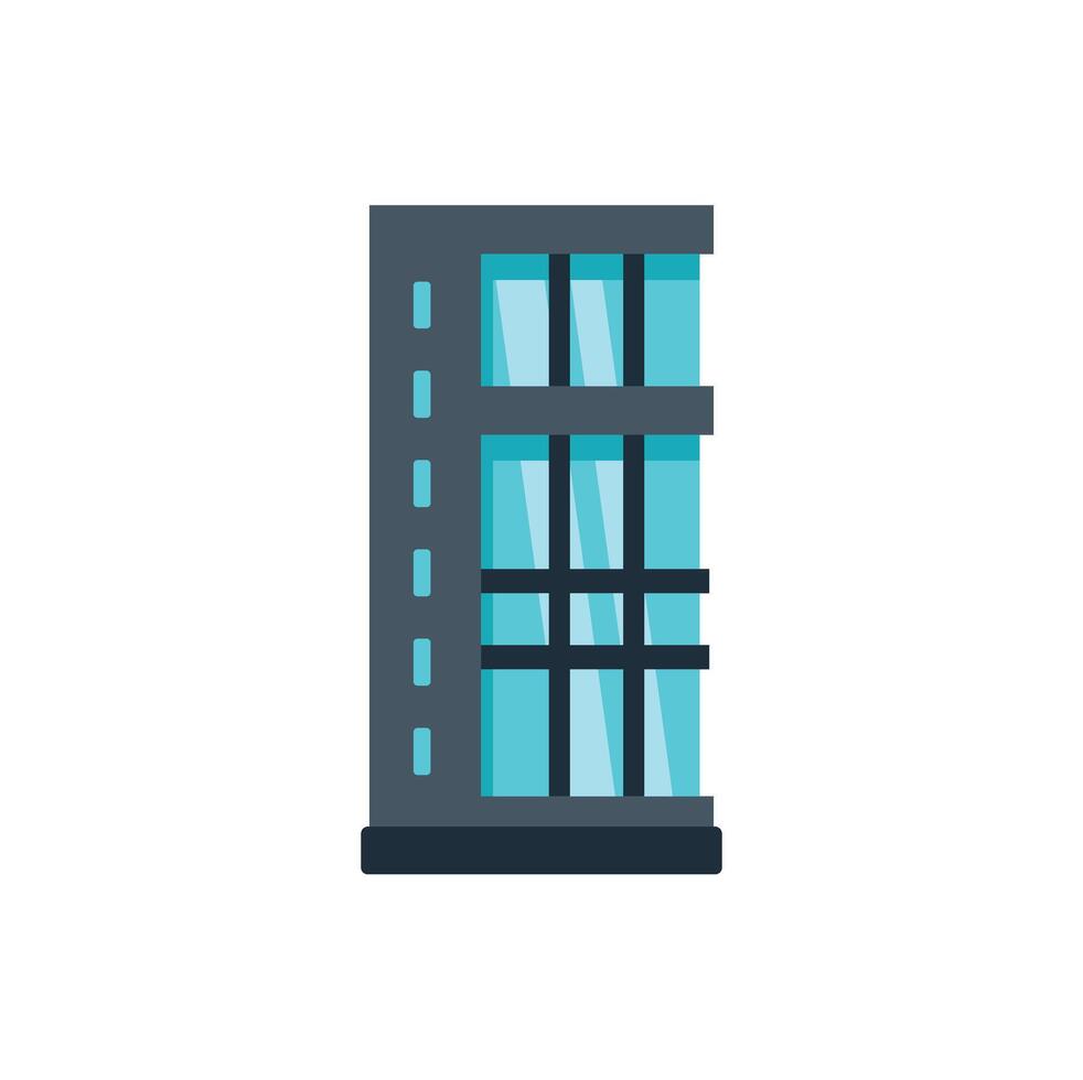Modern office building with large glass windows reflecting city skyline vector