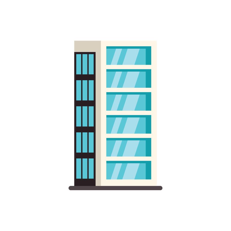 Modern office building with large glass windows reflecting blue sky vector