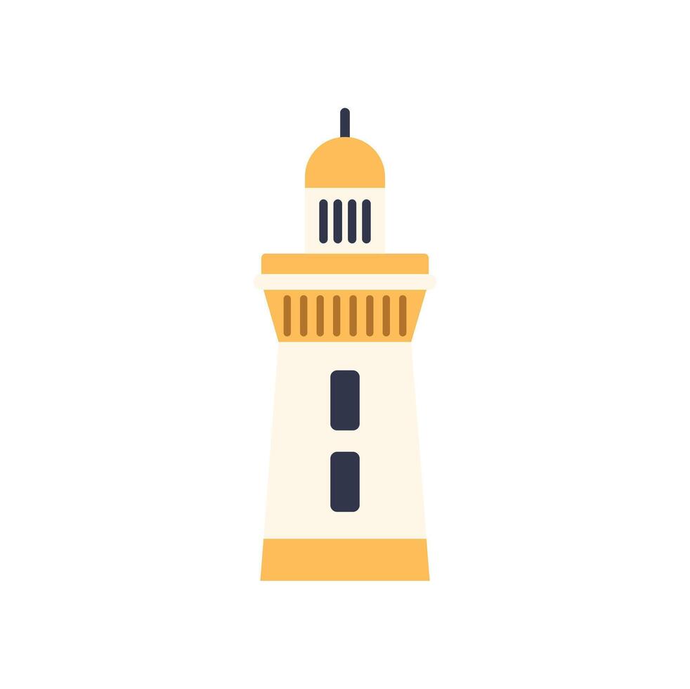 Tall lighthouse tower emitting light beam at night guiding ships vector
