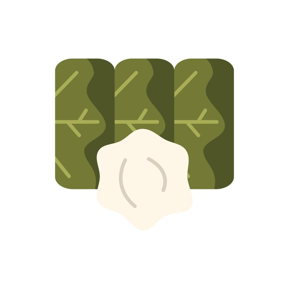 Stuffed grape leaves with yogurt sauce dolma food icon vector