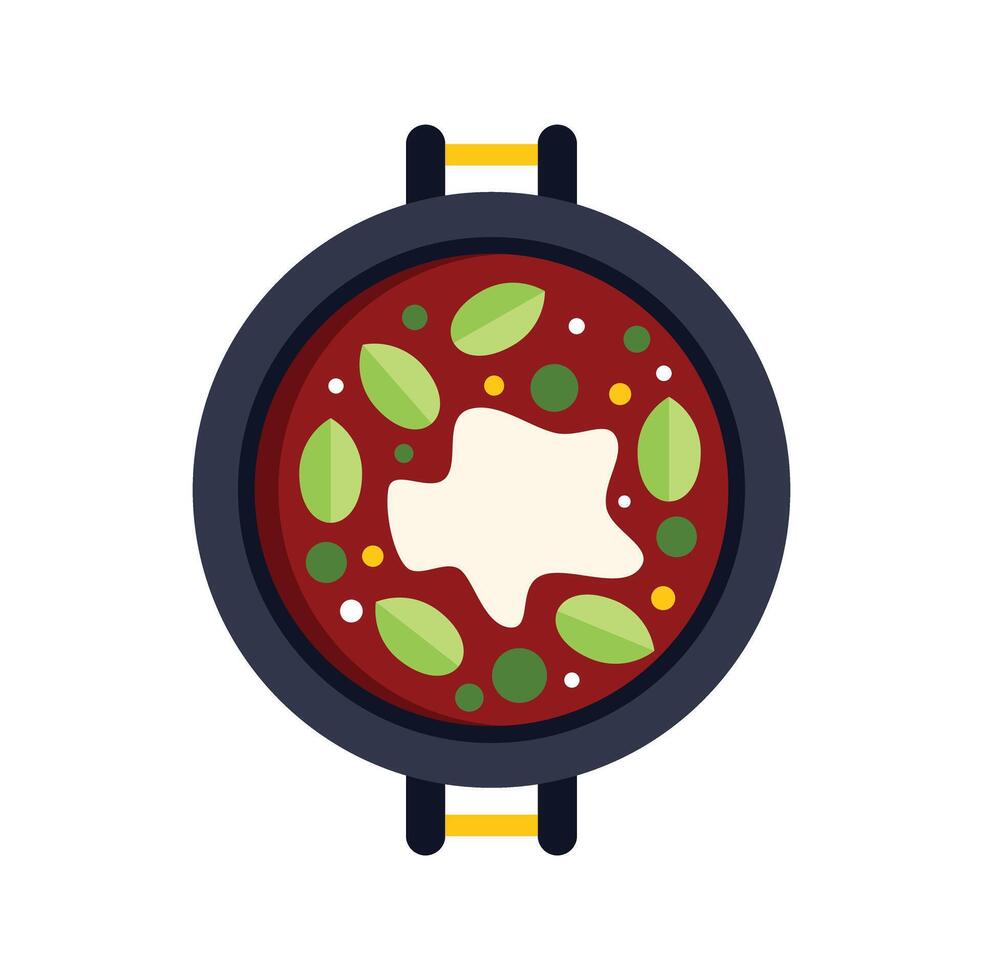 Cooking pot with herbs and spices simmering in tomato sauce vector