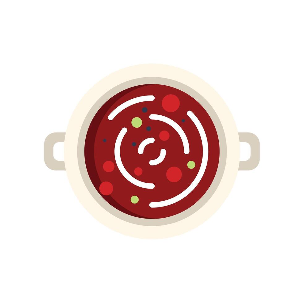Cooking pot containing hot freshly made soup with herbs and spices vector
