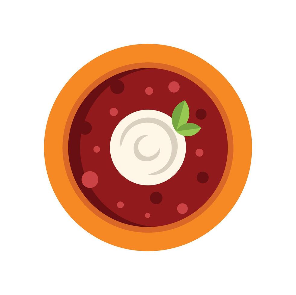 Top view of a bowl of borscht soup, a vibrant and flavorful dish vector