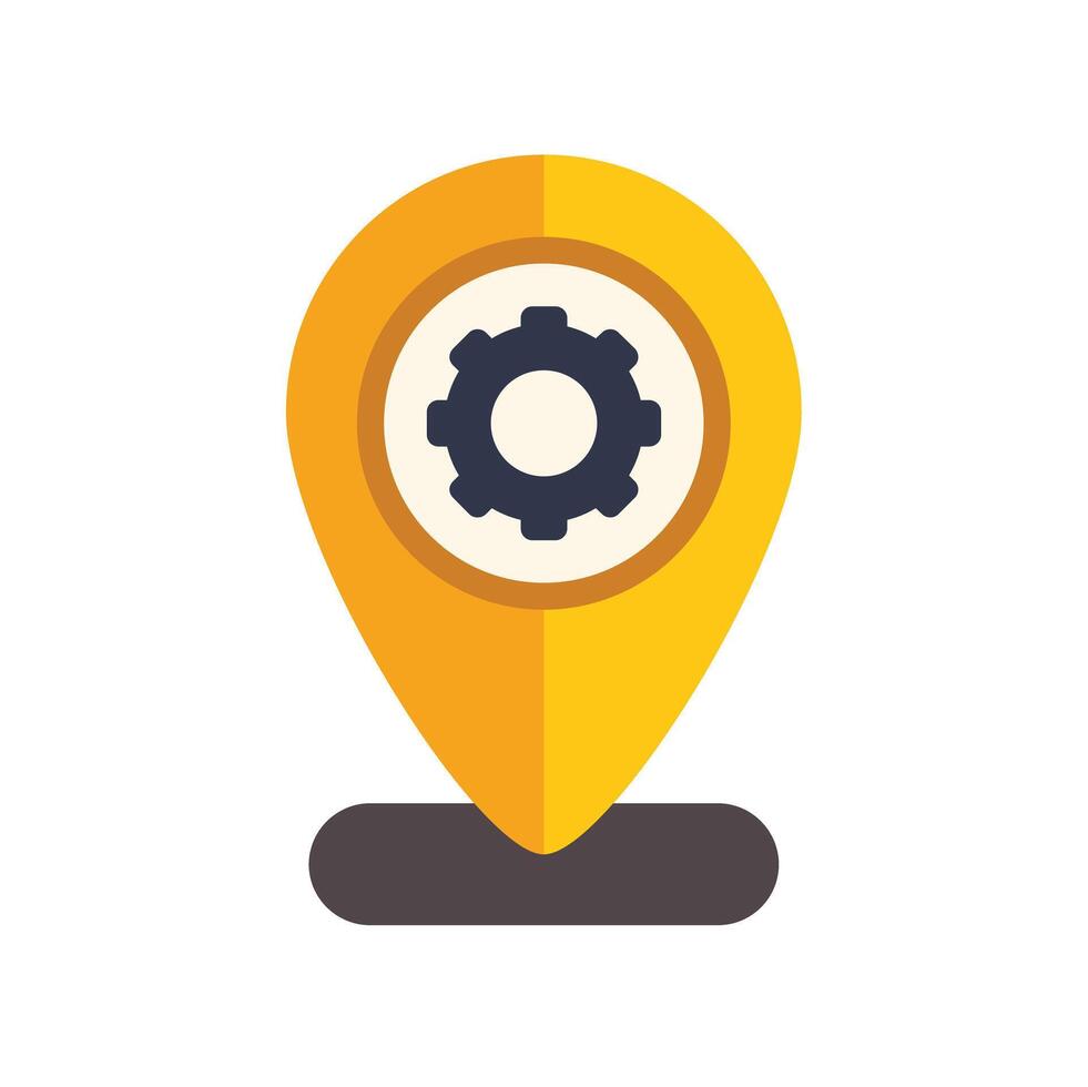 Yellow location pin icon showing gear symbol vector