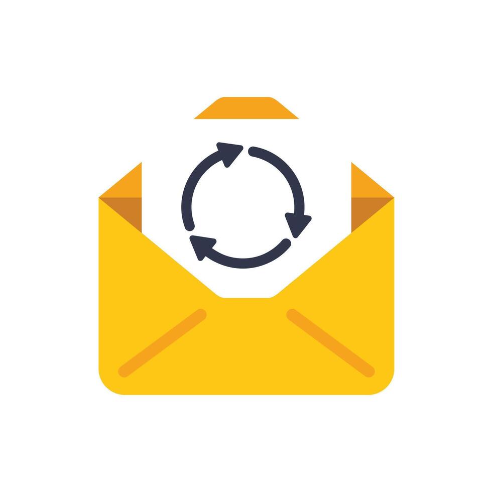 Yellow envelope showing update with rotating arrows vector