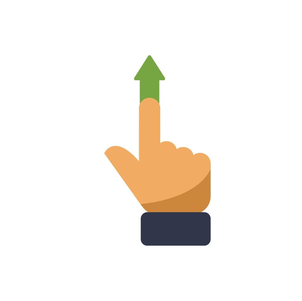 Hand pointing up with index finger to green arrow vector