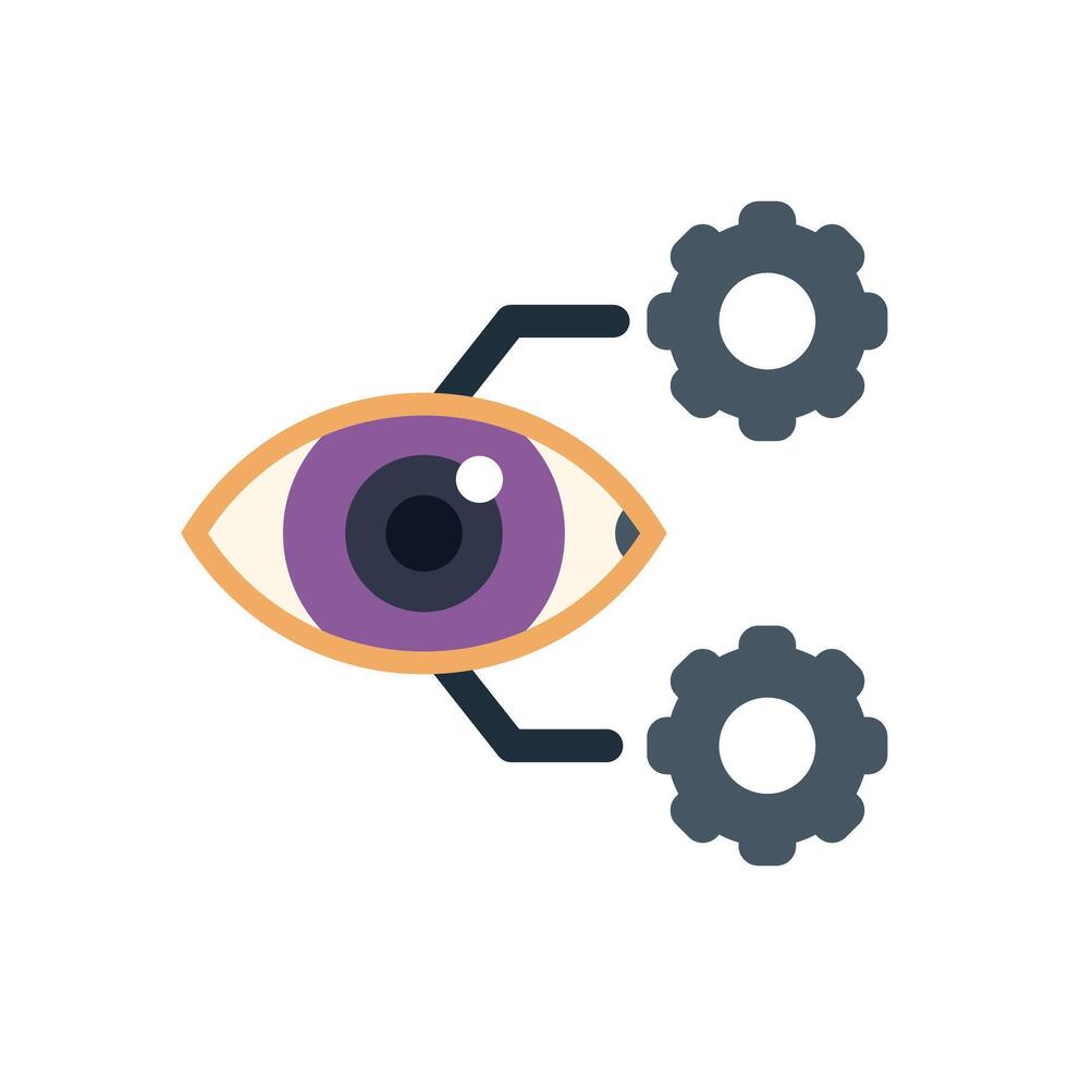 Human eye connected with gears symbolizing computer vision vector