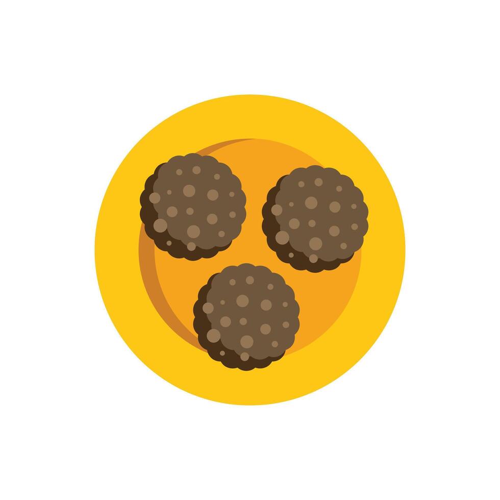 Three chocolate cookies laying on a yellow plate vector