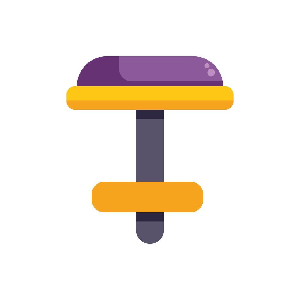 Modern round stool with footrest having purple seat and yellow details on white background vector